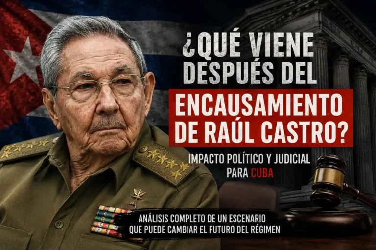 ¿Qué viene después del encausamiento de Raúl Castro? Escenario político y judicial tras una decisión histórica portrait of a military figure with Cuban flag background, text about Raúl Castro's indictment and its political-judicial impact on Cuba.